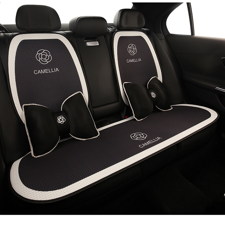 Camellia Car Cushion Universal Four Seasons Black Seat Cushion Fabric Seat Cover Half Bag Seat Cover Car Non-Slip Car Cushion