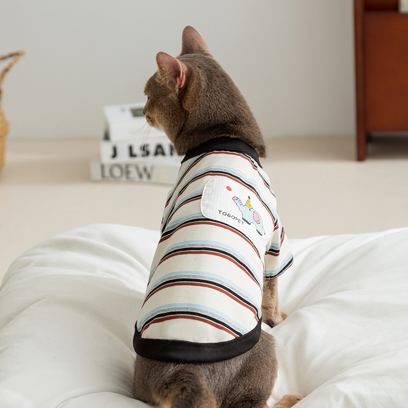 Primavera y verano gatos sin pelo gatitos pequeños gatos dibujos animados rayados como camisetas de dos patas gatitos perros lindos ropa de mascotas
