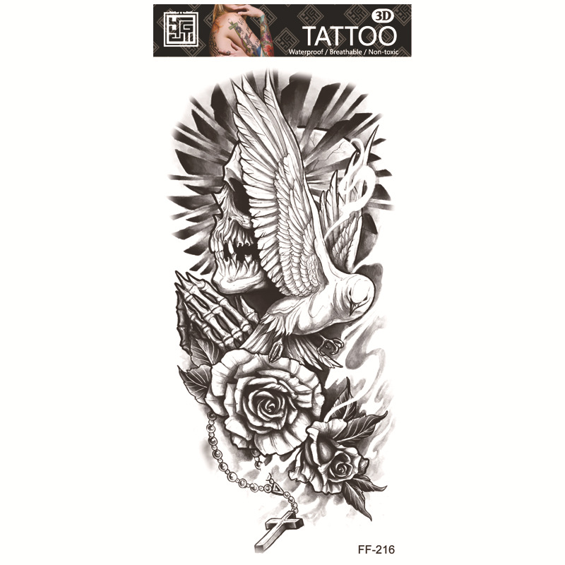 Yuanhua fábrica de pegatinas de tatuaje a prueba de agua en stock al por mayor cabeza de Lobo tótem texto árabe tatuaje pegatinas suministro transfronterizo