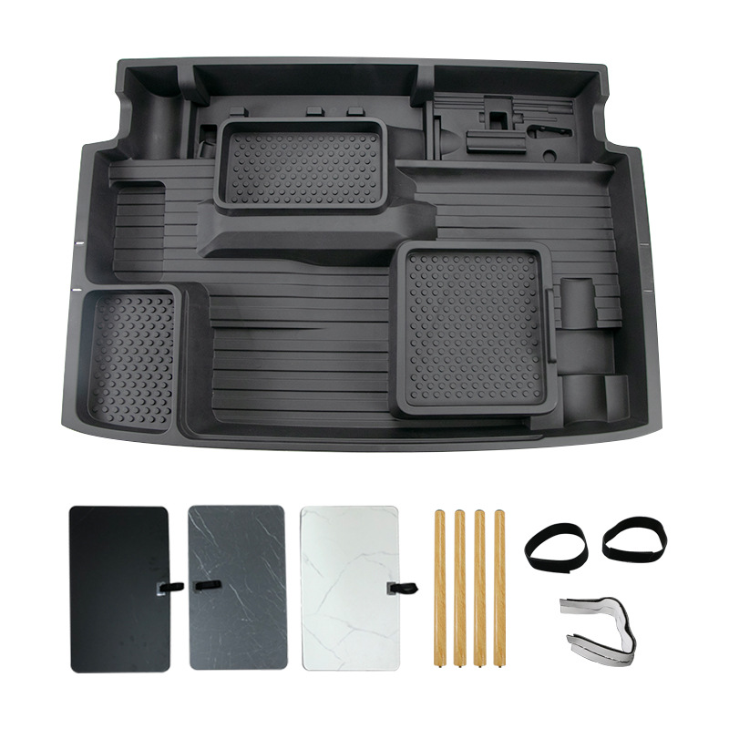 Tool box + black wooden board + table legs