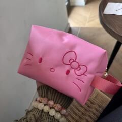 刺绣Kitty收纳包韩系双面刺绣高颜值大容量学生ins可爱手提收纳袋