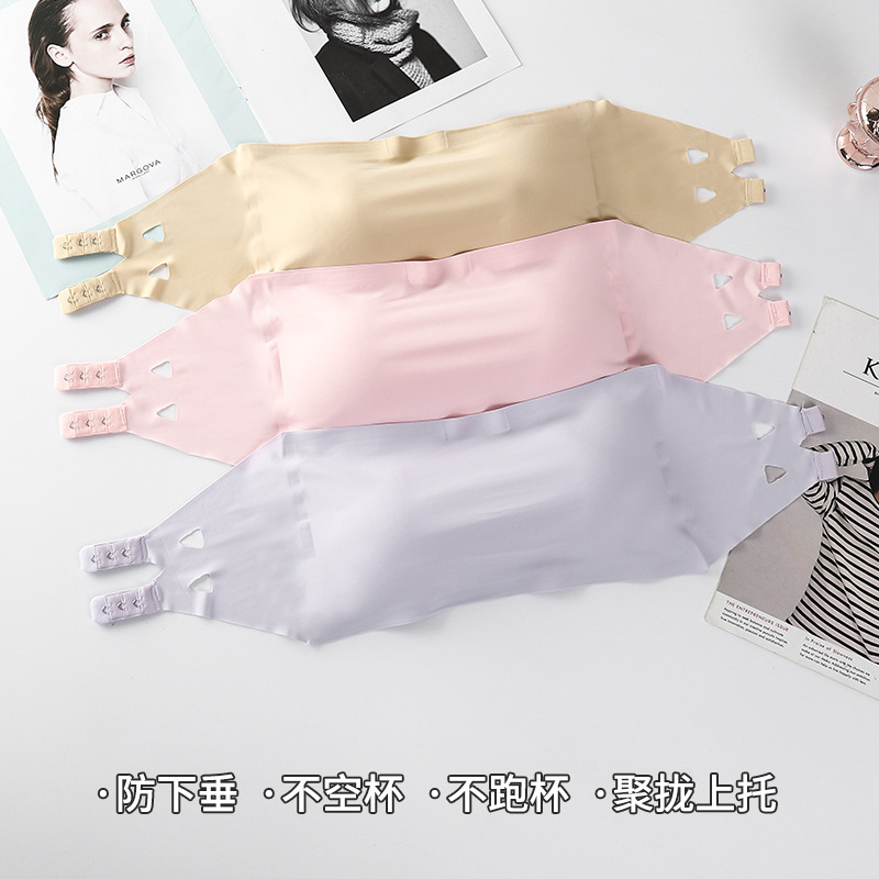 Verano de seda de hielo sin costuras correa de hombro de una palabra belleza ropa interior de espalda cofre pequeño anti-exposición envuelto pecho ropa interior de niña con almohadilla de pecho top de tubo
