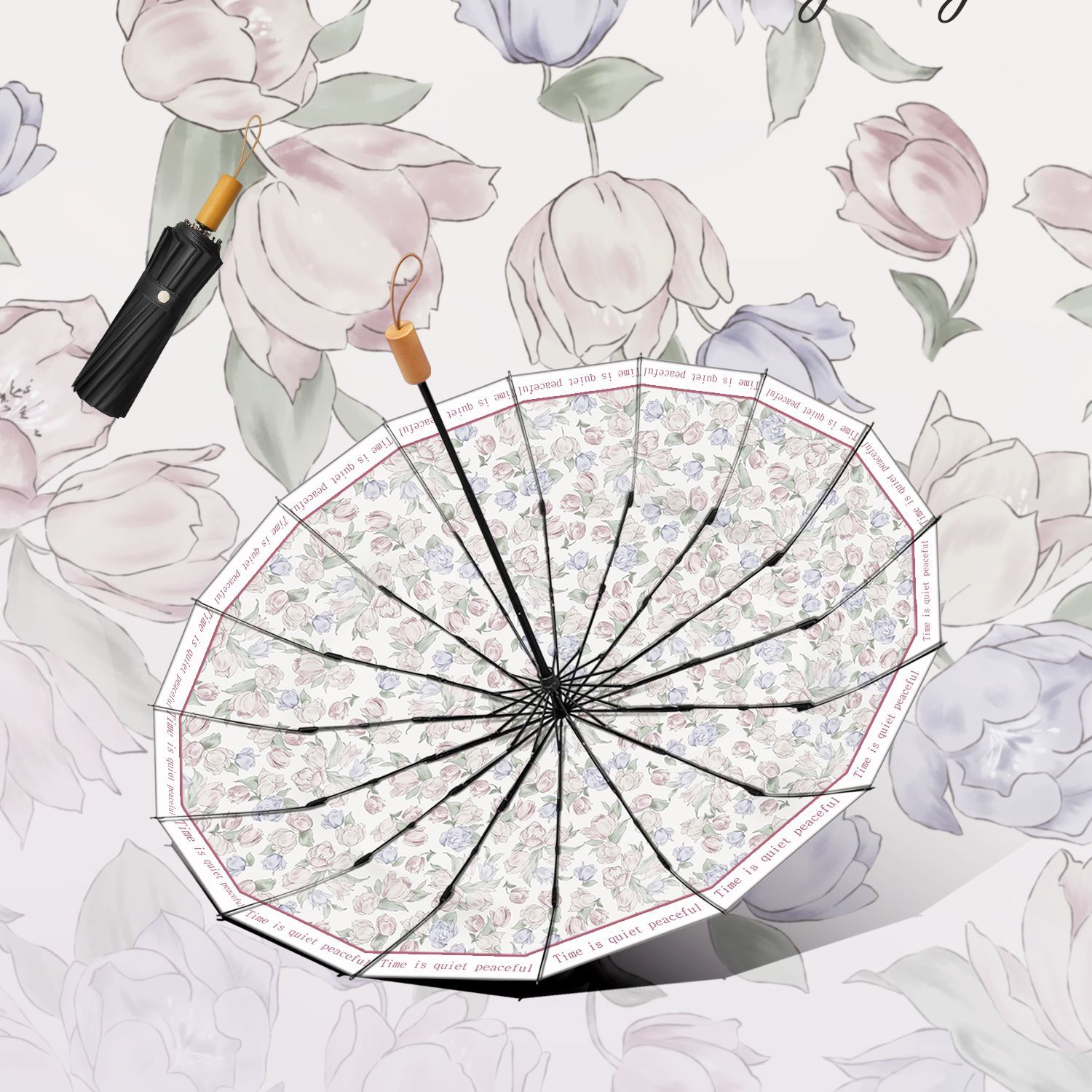 손으로 열 수 있는 16K 비닐 블랙 폴 블랙 프레임 페이드 플라워