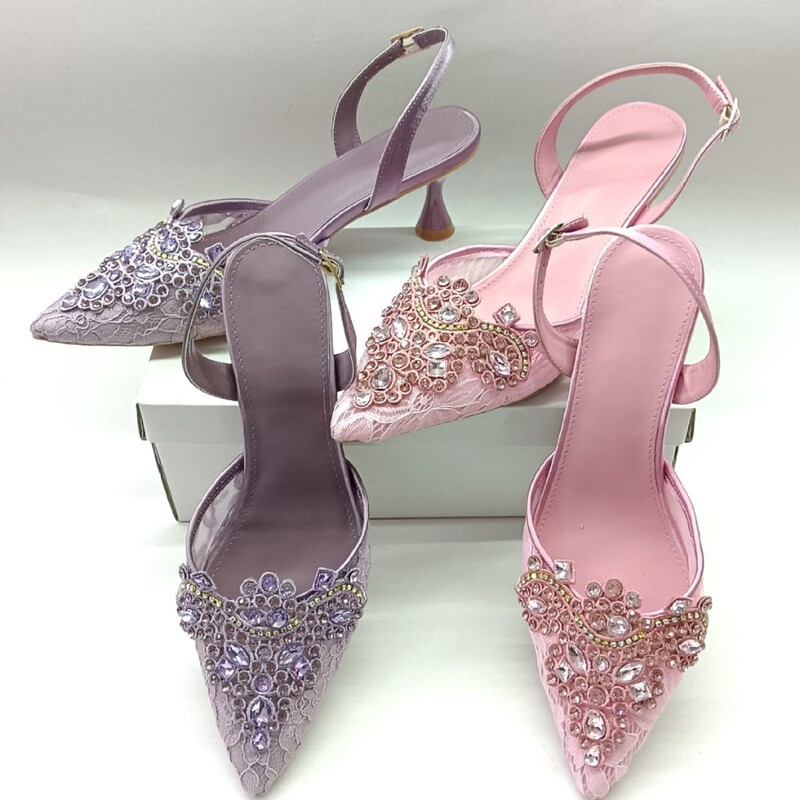 Xi Yuan 2025 Summer New Pointed Rhinestone High Heels Sandals Women Stiletto Heel Bridal Lace Crystal Shoes