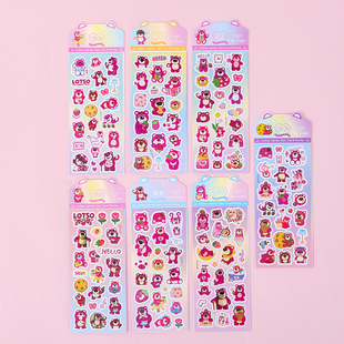 Stickers for Matching Little Strawberry Bear Guka Laser Cartoon Cute DIY Handbook Decoration Waterproof Material Stickers Wholesale