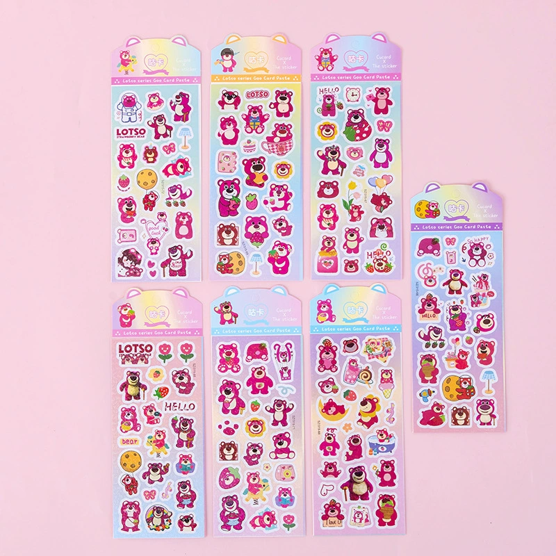 Набор наклеек с милыми клубничными медвежатами, лазерным дизайном в стиле мультфильмов, для декора планировщиков своими руками, водонепроницаемые наклейки оптом.