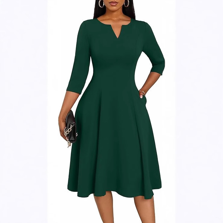 Amazon Mid-Length Dress Slim Fit Trumpet Dress Three Quarter Sleeve Wedding Guest Work Dress