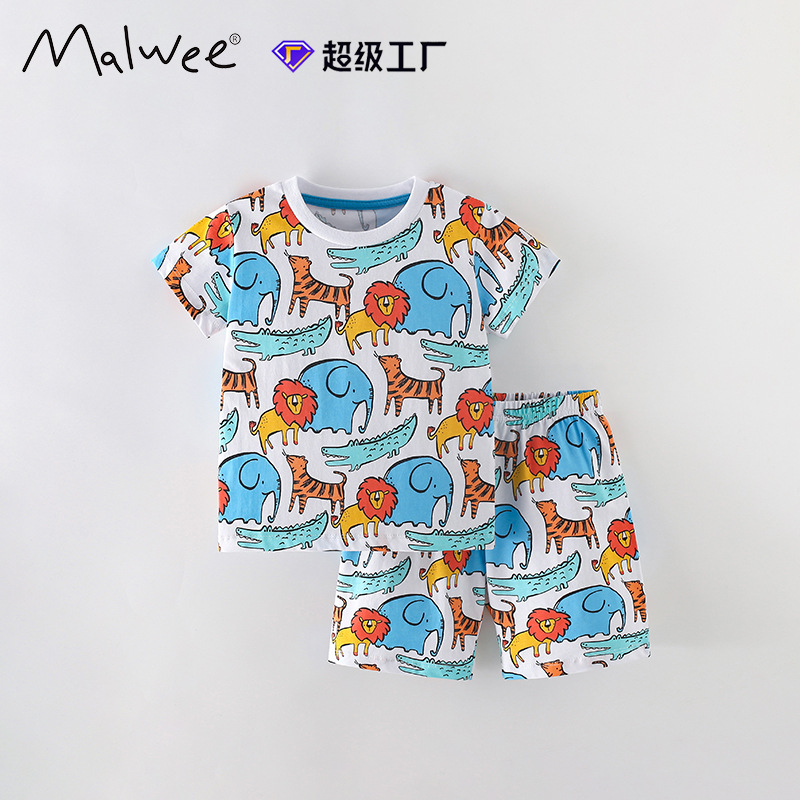 Malwee transfronterizo niño set de manga corta verano nuevo estilo europeo y americano de cuello redondo camiseta de niños de mediano tamaño casual dos piezas set