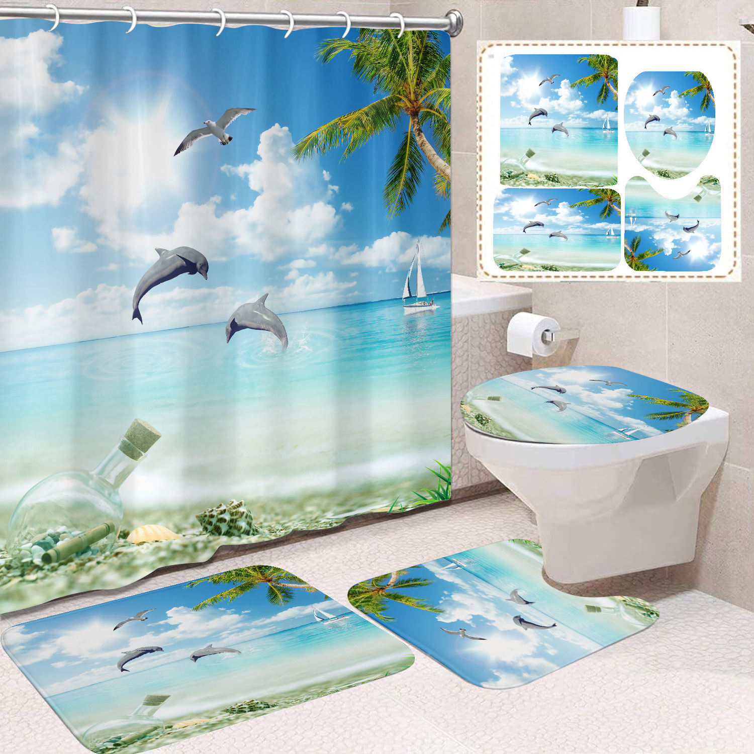Cortina de ducha de poliéster con estampado digital de animales, impermeable, creativa, para baño, de Amazon, transfronteriza