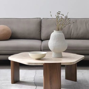 Wabi-Sabi Style Cave Coffee Table Travertine Home Living Room Small Apartment Solid Wood Simple Marble Popular Special-Shaped Tea Table Low Table