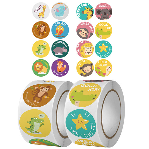 500 Stickers/Reels of Cartoon Animal Stickers for Kindergarten Motivation Red Flower Rewards for Girls and Babies