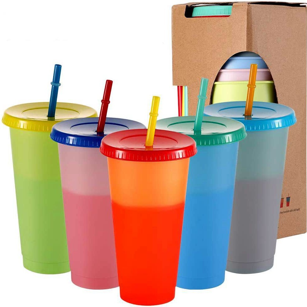 Halloween nueva taza de paja creativa bebida té frutas frío sensible a la temperatura taza de plástico PP de color