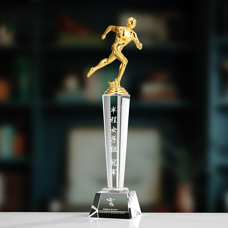Trofeo de cristal de grabación reunión anual de competición de premios medallas de metal de madera sólida colorido trofeo de cristal impreso