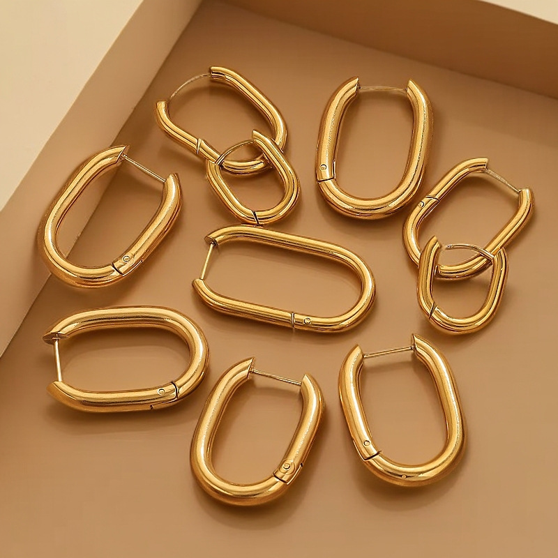 Europa y América de moda pendientes de acero de titanio pernos de orejas de acero inoxidable 304 en forma de U temperamento de diseño retrógrado oval