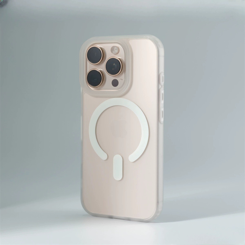 iPhone17に適した肌触りの良いアイスミスト半透明磁気吸着式スマホケース、Apple 16promax用耐衝撃PC保護ケース|undefined