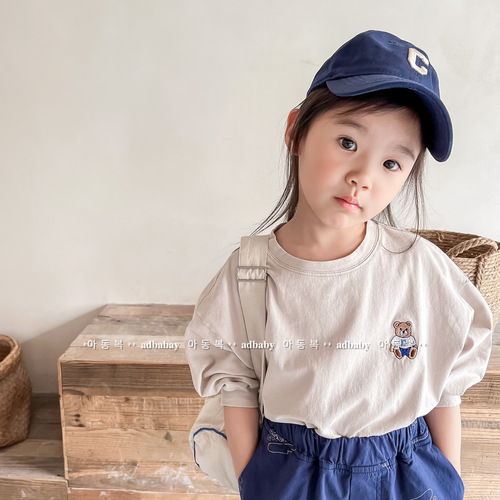 2024韩国童装夏季儿童韩版刺绣短袖T恤女童男童打底衫 122305