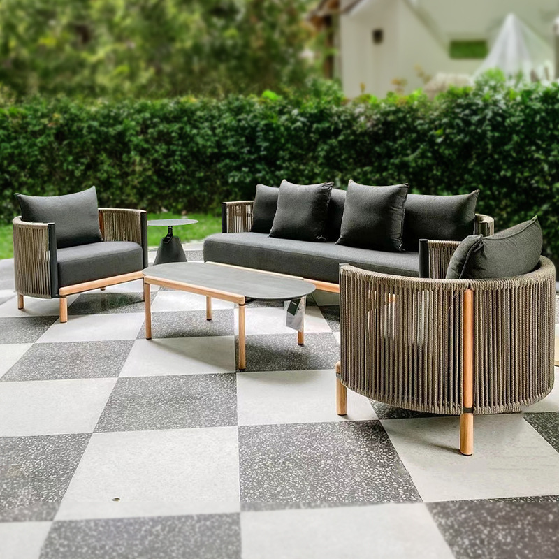 Sofá de madera maciza para exteriores, muebles impermeables y resistentes al sol para jardín o patio, conjunto de sofás de ratán para ocio en villas.
