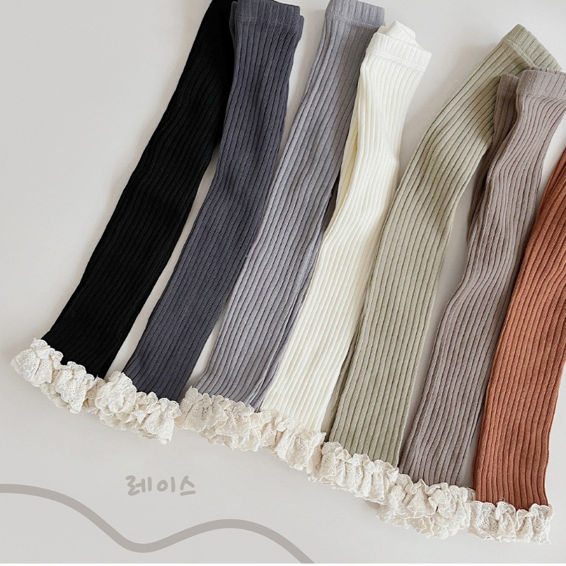 Zheng Qiqi niñas leggings de encaje de otoño pantalones de medias para niños de color sólido, pantalones de nueve puntos, leggings para bebés