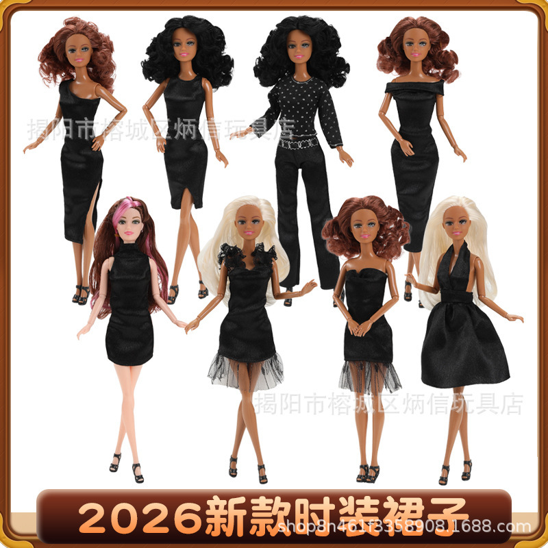 Foreign Trade 11inch Barbie Doll Party Black Sexy Slit Strapless Bodycon Dress Dress-Up Toy Evening Gown Cross-Border
