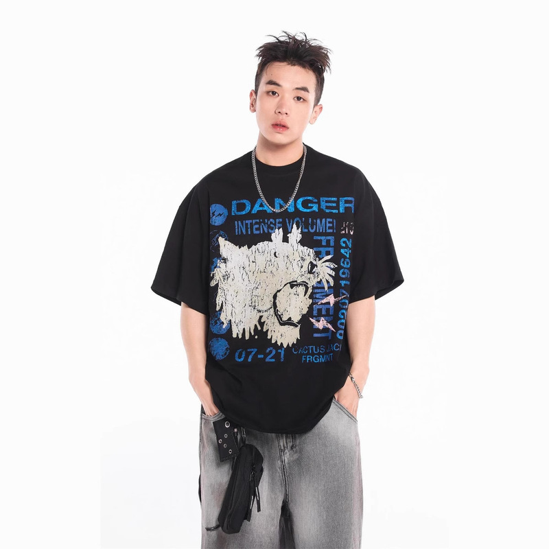 American High Street Travis Scott Cactus Jack Collaboration Lightning Loose-Fitting Unisex Casual Short-Sleeve T-Shirt