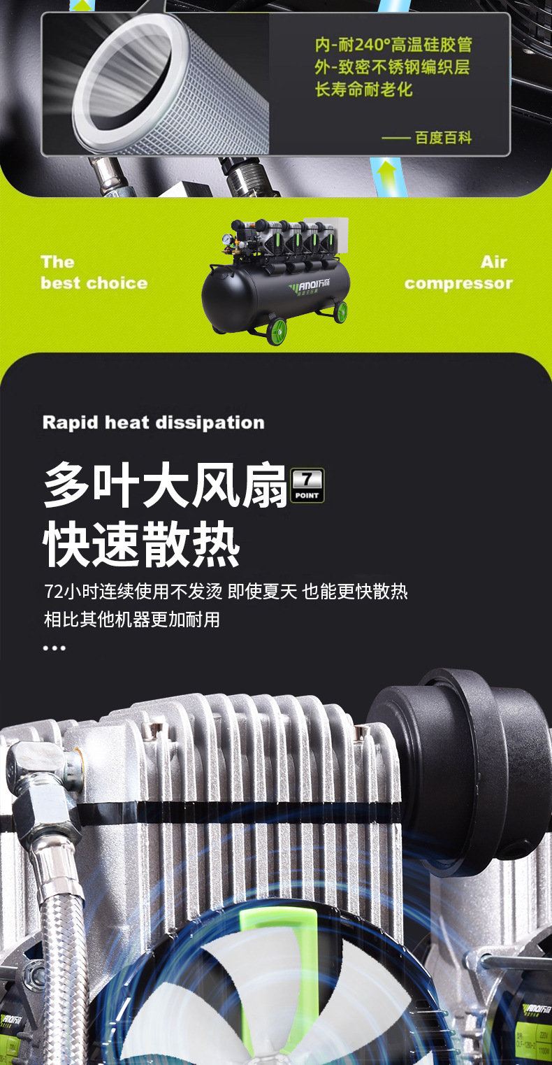 Wanqi Wq1280 Air Compressor 8-Liter Air Pump 220V Oil-Free Low-Noise Woodworking High-Pressure Silent Compressor