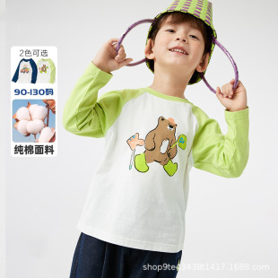 Spliced Contrasting Color Boys' Long-Sleeved 2025 Spring New Kidsren's T-Shirt Pure Cotton Bottoming Shirt Autumn Combed Cotton Cartoon