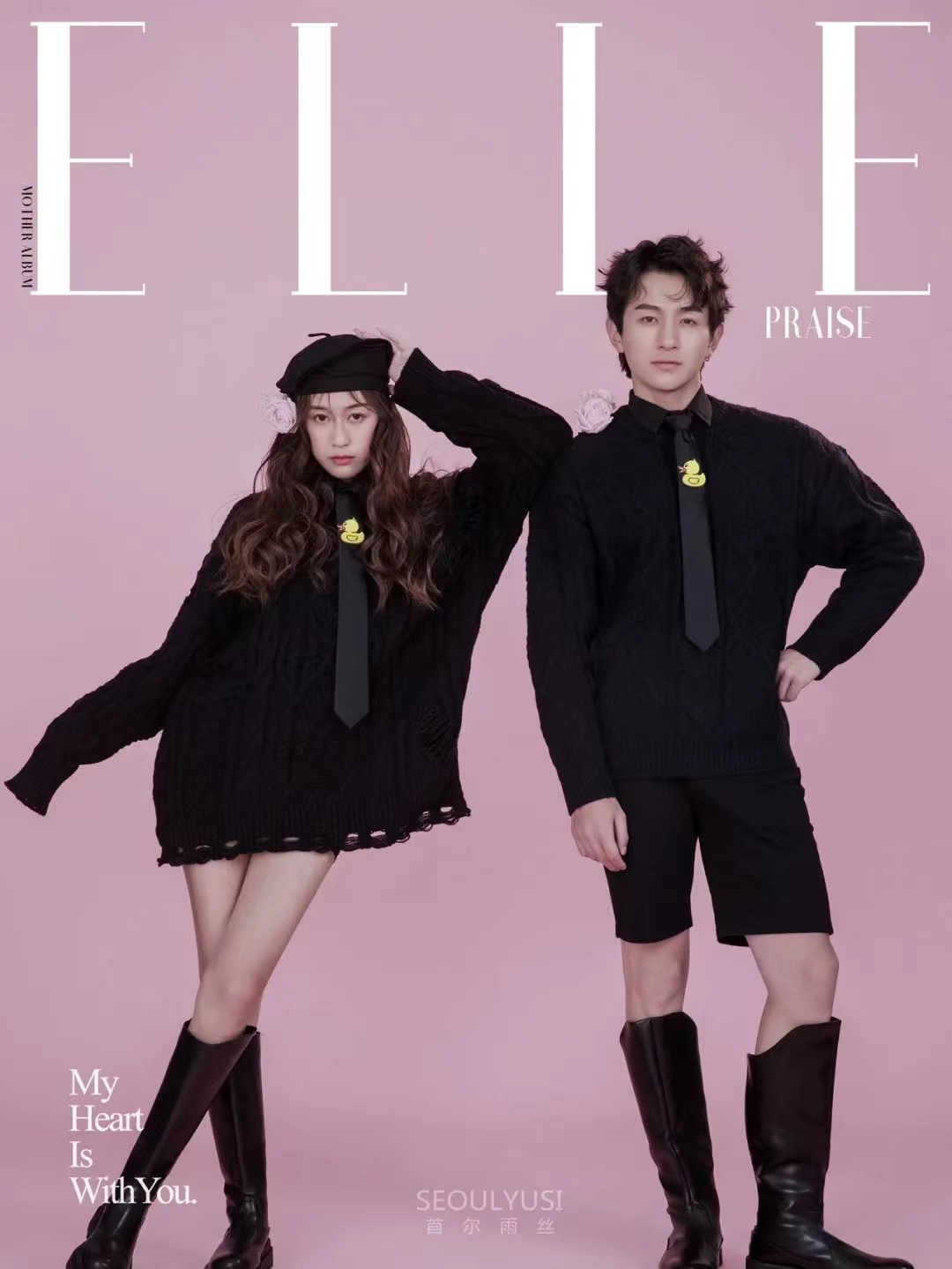 (2개) 새로운 사진 스튜디오 커플 테마 사진 촬영 의류 여성 가을, 겨울 검은 스웨터 패션 잡지 스타일 사진 드레스