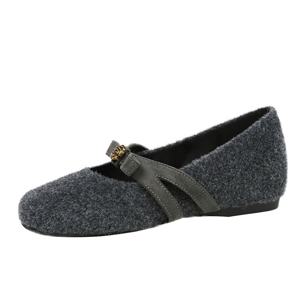 836-31 Korean style fashionable low heeled shoes with feminine temperament, round toe, shallow mouth, crossed straps, increased height, and plush single shoes for women