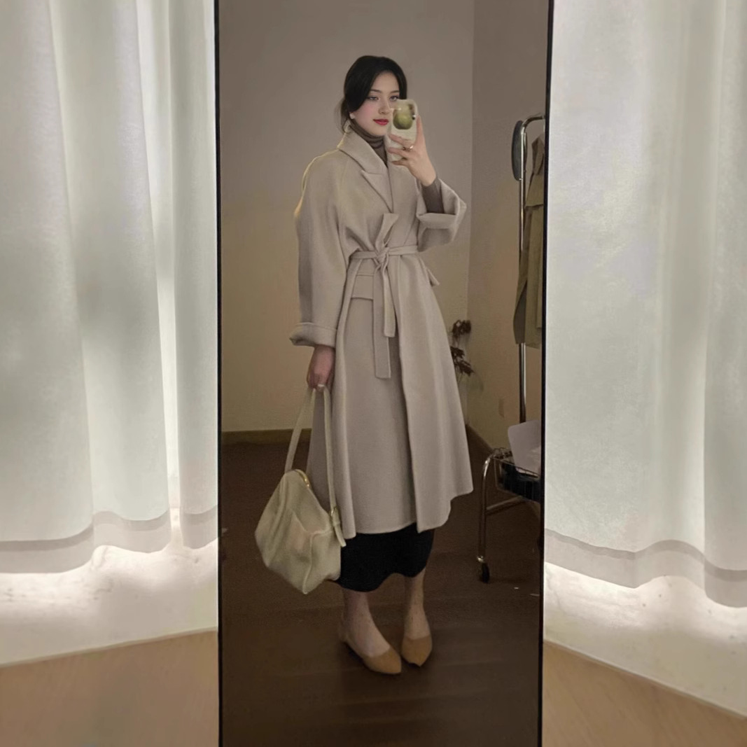 2024 아만 코트 무거운 양면 수제 코트 여성용 가을 및 겨울 중장 울 코트