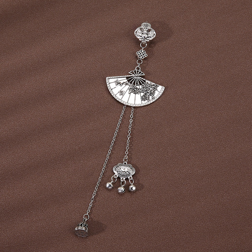 Chinese style retro plum blossom fan brooch women's cheongsam placket buckle bell tassel pendant Hanfu pin Miao silver accessories