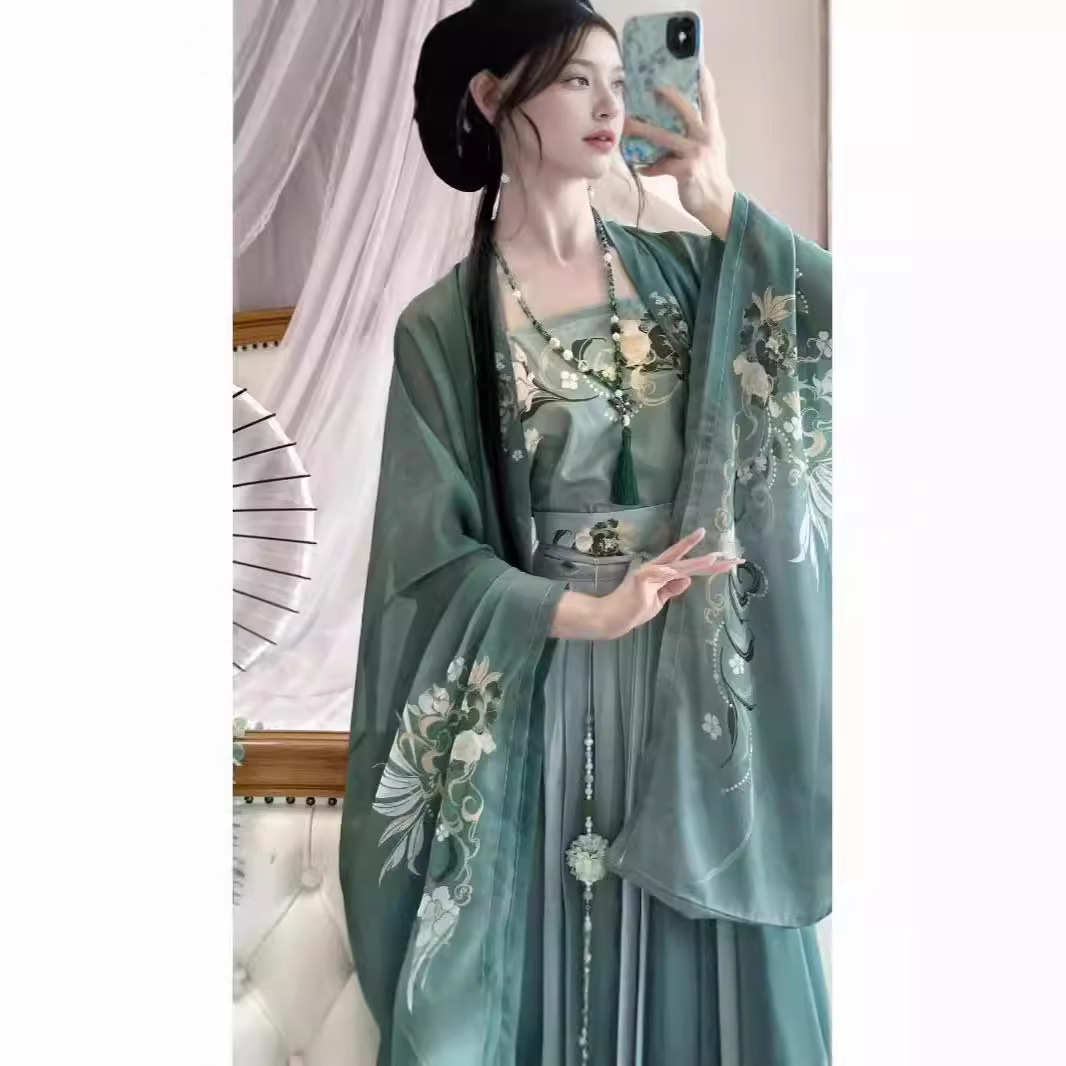 Women's Hanfu Liuli Ji Yunxia Guang Hanfu Women's Summer Style Song Dynasty Style Wide-Sleeved Shirt Printed Pleated Skirt Spring/Summer Breathable