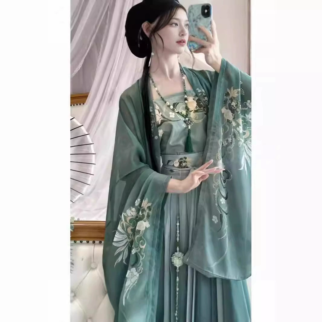 Женская одежда Hanfu Liuli Ji Yunxiaguang Hanfu женская летняя песня с большим рукавом рубашка с принтом складной юбкой весной и летом дышащая