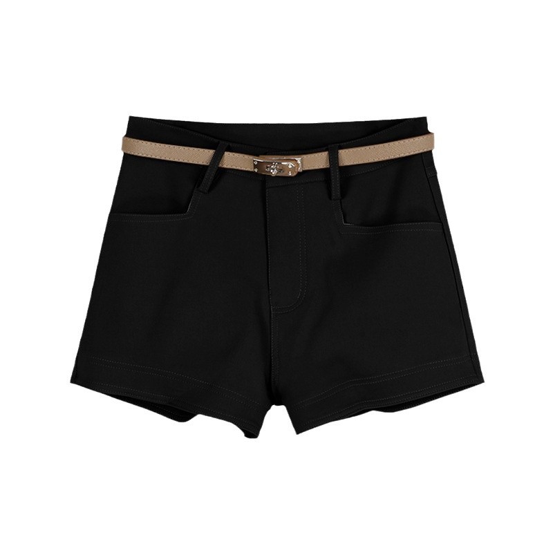 아메리칸 스타일 레트로 카키 캐주얼 반바지 여성 가을 높은 허리 슬리밍 스트레치 슬림 핫 핫 팬츠