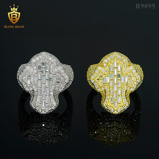 2023INS Hot Sale Summer New S925 Silver Set Moissanite Men's Cross Hip-Hop Ring Light Luxury Accessories