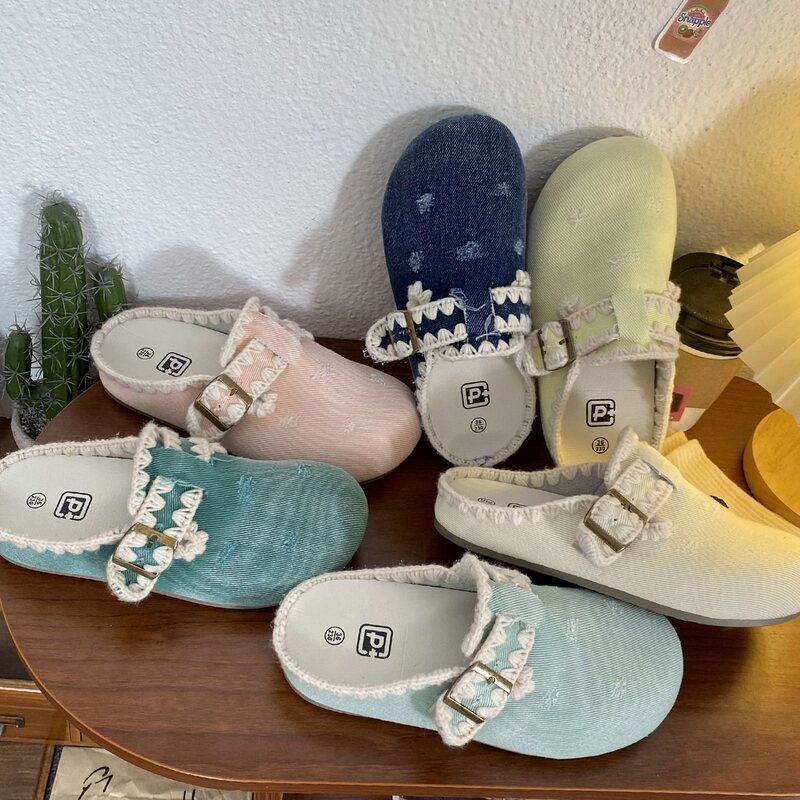 Little Rabbit Denim Birkenstock-Style Women's Slip-On Shoes with Hidden Height Increase, Spring 2026, Closed-Toe Mules for Outdoor Wear with Belt Buckle Little Rabbit Denim Birkenstock-Style Women's Slip-On Shoes with Hidden Height Increase, Spring 2026, Closed-Toe Mules for Outdoor Wear with Belt Buckle