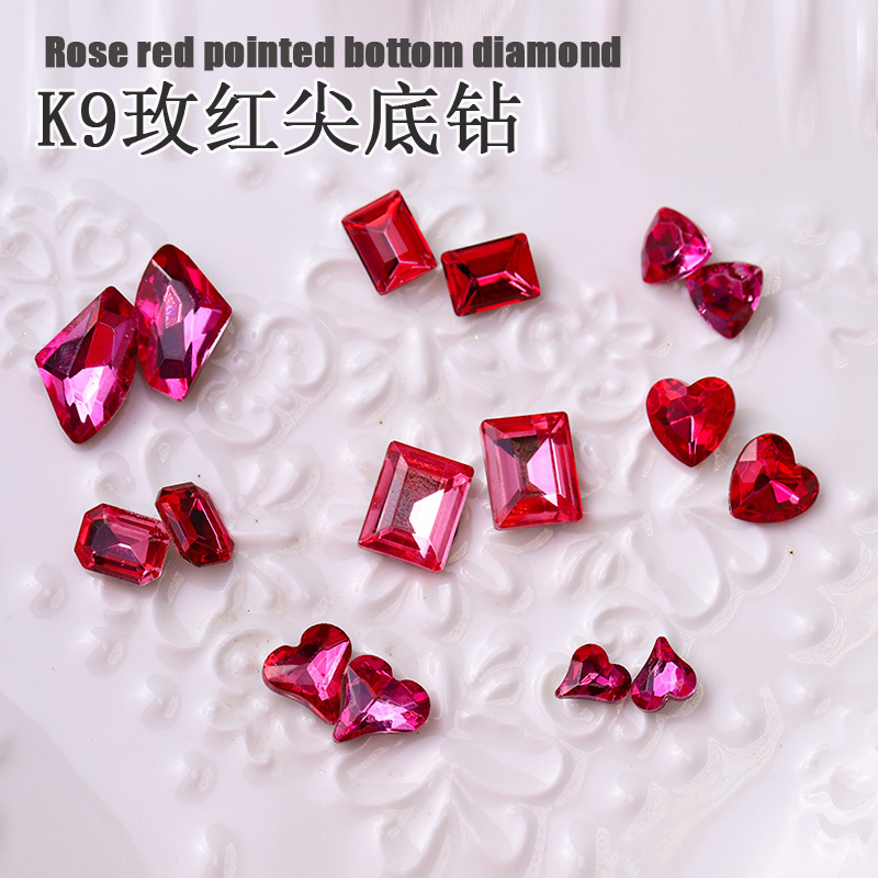 Rose Red Simple Nail Art Rhinestones, Heart-Shaped Rectangular Rock Candy Crystal Glass Rhinestones, Pointed Bottom Rhinestones, Wearable Nail Rhinestones Rose Red Simple Nail Art Rhinestones, Heart-Shaped Rectangular Rock Candy Crystal Glass Rhinestones, Pointed Bottom Rhinestones, Wearable Nail Rhinestones