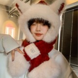 Милая бархатная шапка, шарф, утепленные перчатки, утепленный комплект, плюшевая, 3 предмета