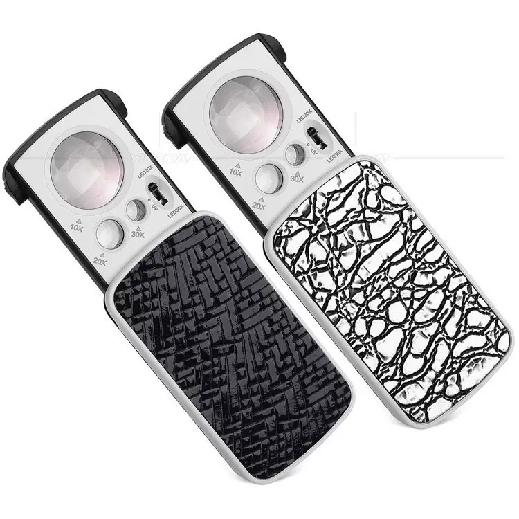 新款抽拉30倍60倍90倍高清阅读珠宝鉴定可折叠带灯便携式放大镜