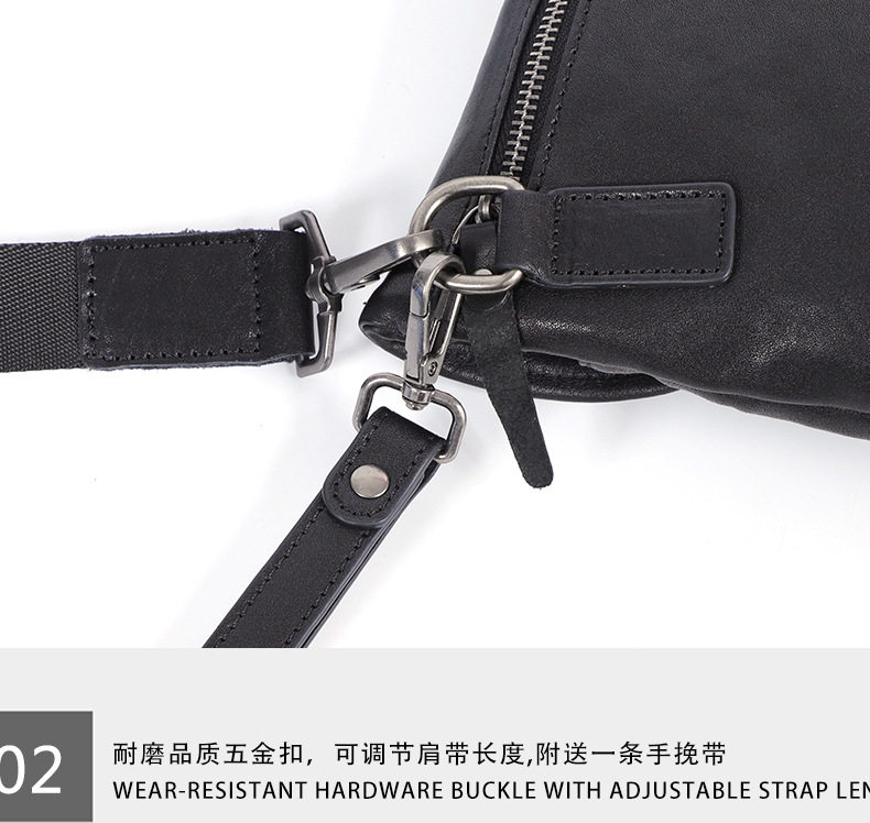 Túi đeo chéo nam da bò thật kiểu dáng nhỏ gọn, túi cầm tay thời trang 29×11×17 cm — màu đen chi tiết 17