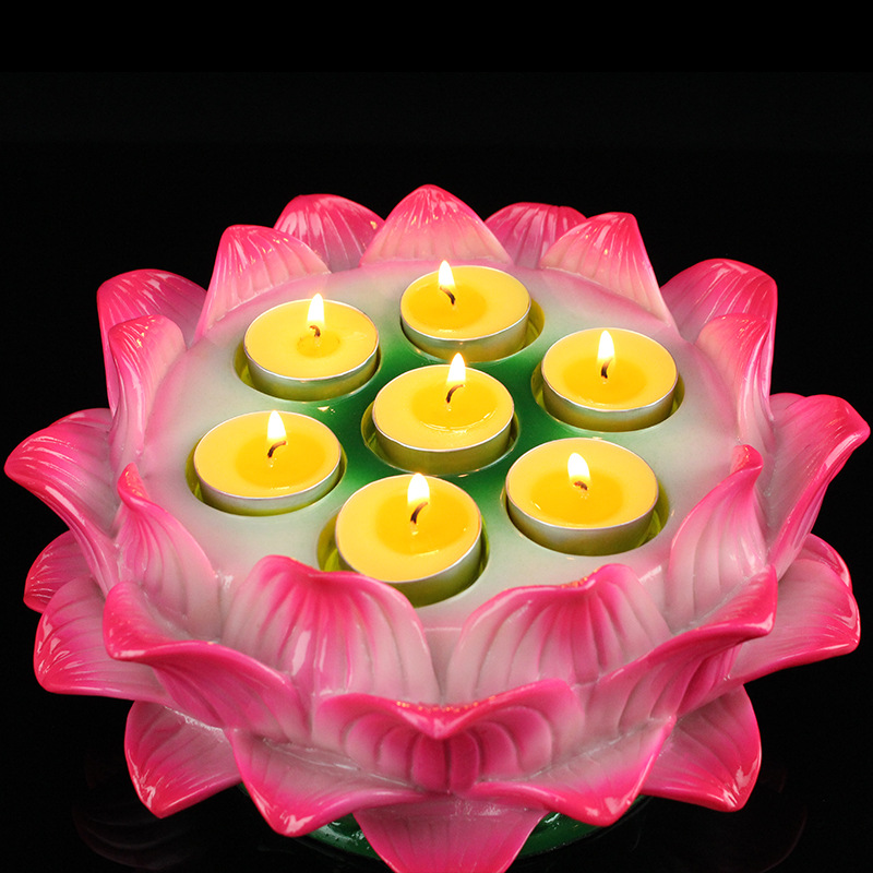Buddha Lamp Stand, Lotus Shaped Candle Holder, Multi-functional Resin Seven-Star Butter Lamp Base, Candelabra, Oil Lamp, Long-Lasting Lamp, Buddhist Accessory