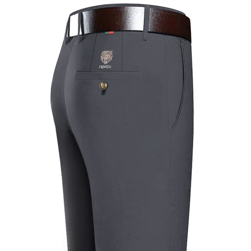Men's straight-leg casual pants, autumn/winter thick straight-leg middle-aged loose ice silk elastic business pants