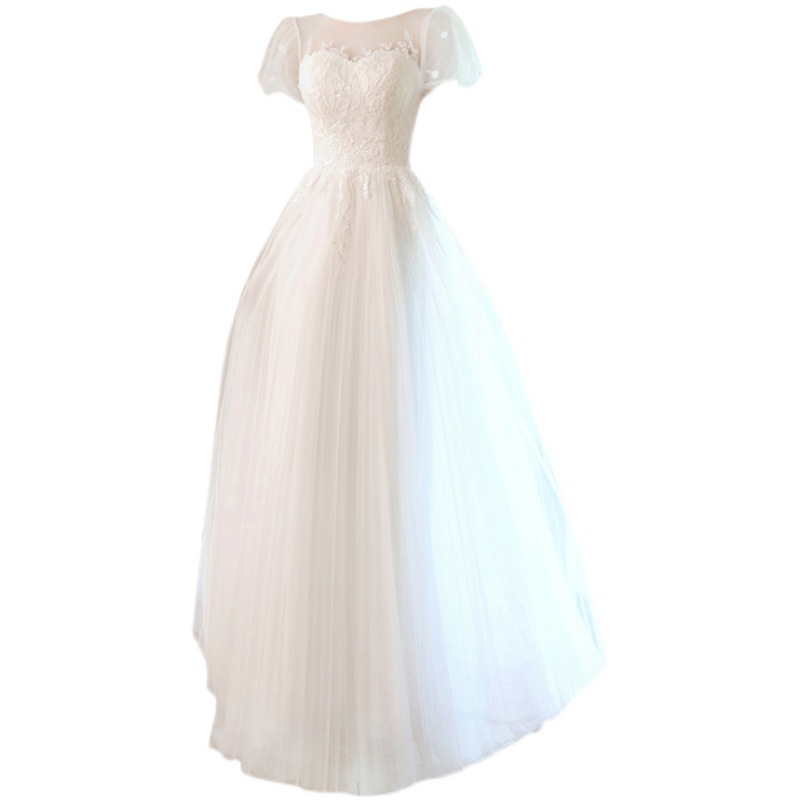 Vestido de Novia Estilo Princesa con Mangas Abullonadas, Vestido de Dama de Honor Blanco, Nuevo Estilo 2026, Elegante Vestido para Presentadora de Pasarela