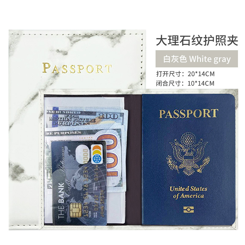 En stock transfronterizo de mármol de cuero pasaporte cubierta pu cuero pasaporte titular unilateral bolsa de costura pasaporte bolsa