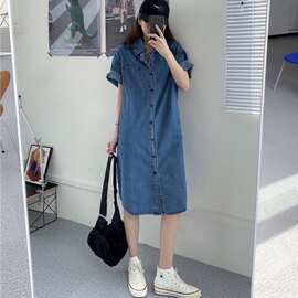 牛仔连衣裙女春季秋深蓝色衬衫裙新款网红韩版宽松休闲裙子潮