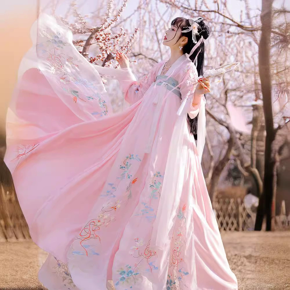 Персиковый демон розовый с грудью Hanfu большая юбка с большой грудью
