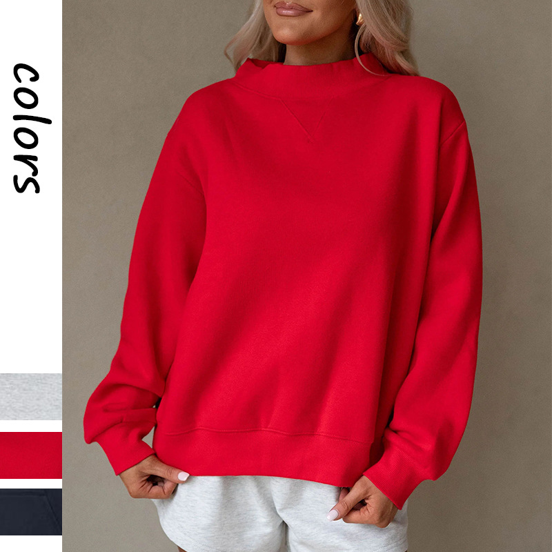 Cross-Border European and American Clothing 2025 Autumn and Winter Amazon Loose Thickeneded Warm Threaded High Collar Long-Sleeved Pullover Sweatshirt for Women