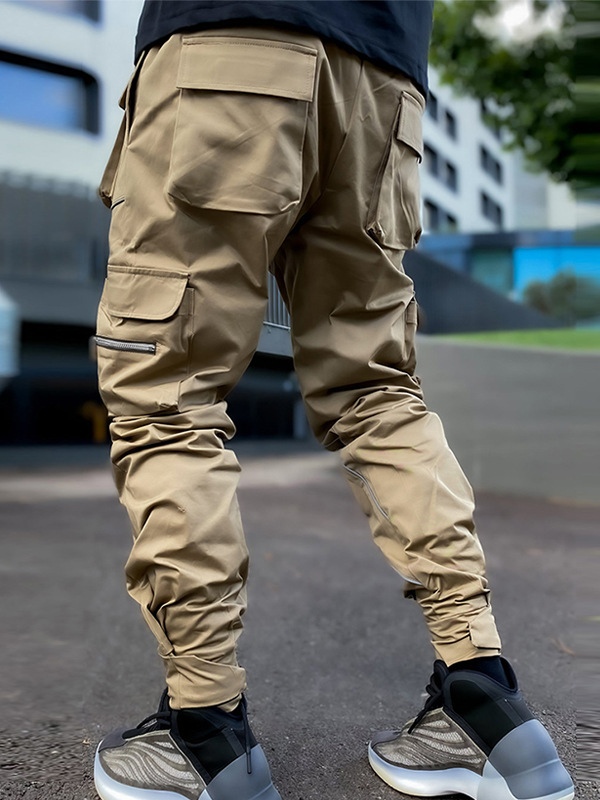 Ropa de hombre para comercio exterior transfronterizo, pantalones casuales de primavera y otoño para hombre, pantalones de trabajo de marca a la moda de estilo coreano, pantalones reflectantes de cintura alta para hombre