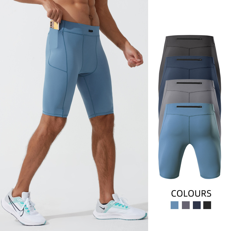 Summer men's high-elastic compression aerobics tights, sports quick-drying training pants, running fitness shorts