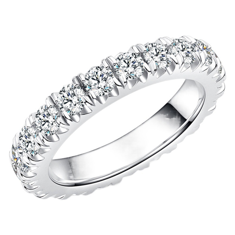 Comercio exterior al por mayor de alta calidad anillo de fila de diamantes s925 plata esterlina chapado 18K oro completo anillo de diamantes hembra transfronteriza al por mayor