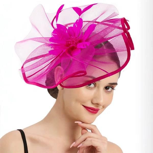 Mesh Feather Hair Accessory Round Mesh Party Prom Exaggerated Headpiece Retro Dinner Party Headband Large Hat